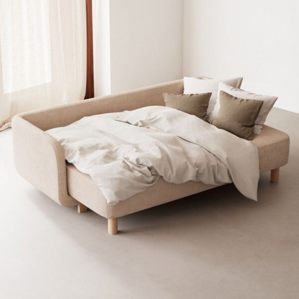 Clara Sleeper Couch. Pasha Dune. Oak Soap