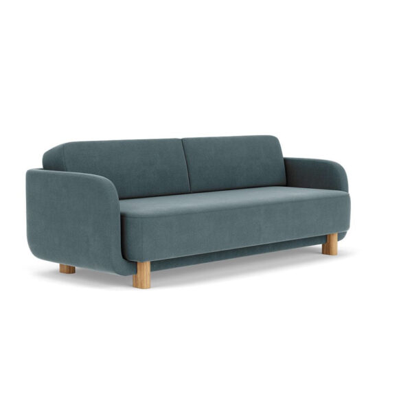 Clara Sleeper Couch. Forest Dust Blue. Oak